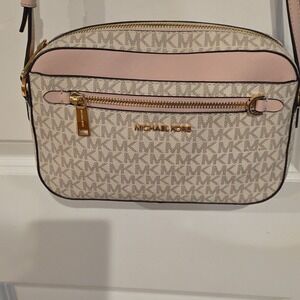 Michael Kors Logo Crossbody Bag in Cream and Pink